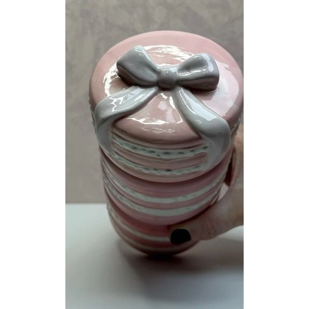Pink Macaron Ceramic Canister Jar w/ Bow Lid | Coquette Paris Kitchen Décor